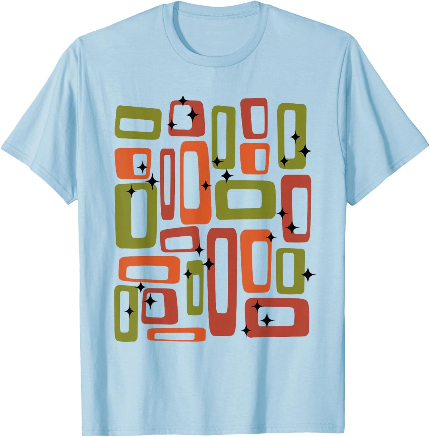 Midcentury Mid Century Retro Abstract Geometric Olive Green T-Shirt - T-Shirt | Light Blue