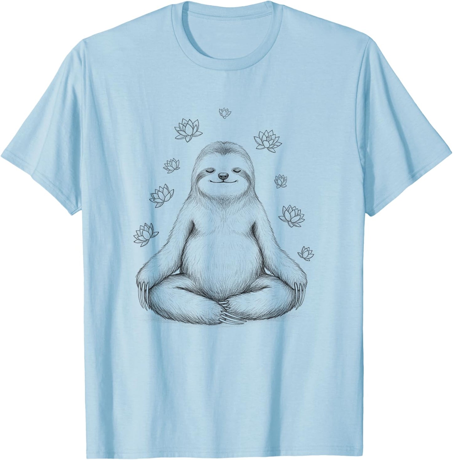 Sloth Meditation Buddhist Yoga Zen Buddha Lotus Flower T-Shirt - T-Shirt | Light Blue