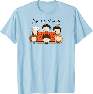Friends Chibi Cast with Sofa Funny TV Show T-Shirt - T-Shirt | Light Blue