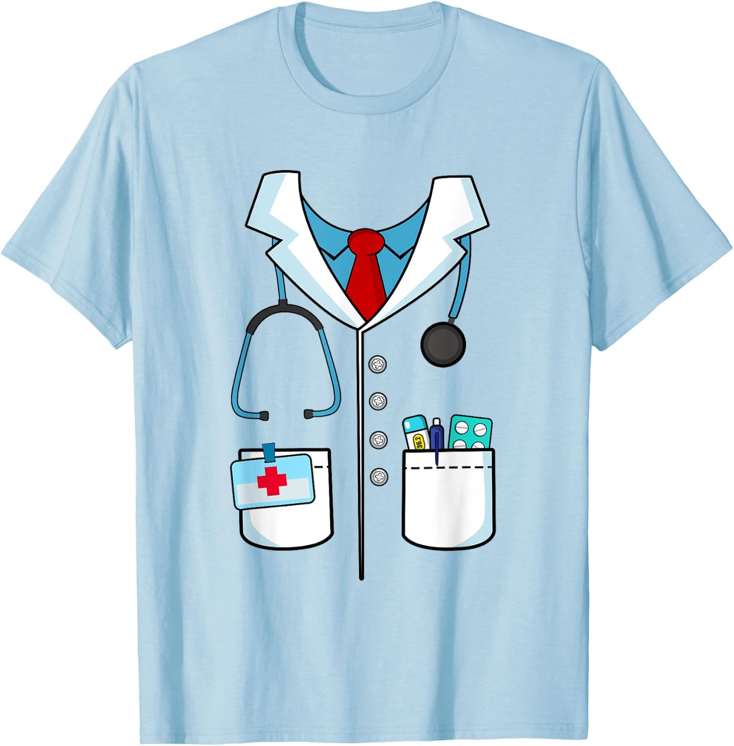 Kids Adult Halloween Doctor Costume Hospital Doc T-Shirt - T-Shirt | Light Blue