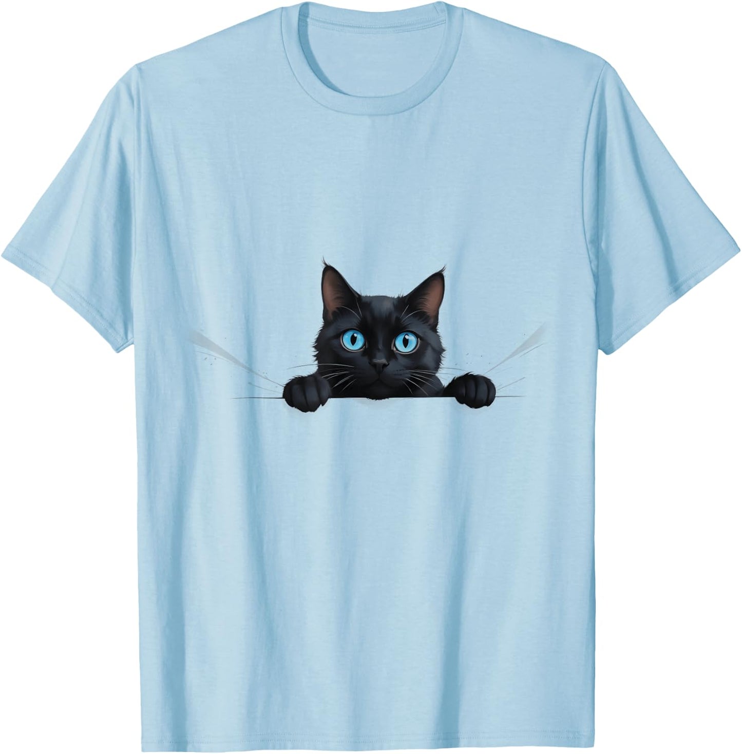 Curious Peeking Cat T-Shirt - T-Shirt | Light Blue