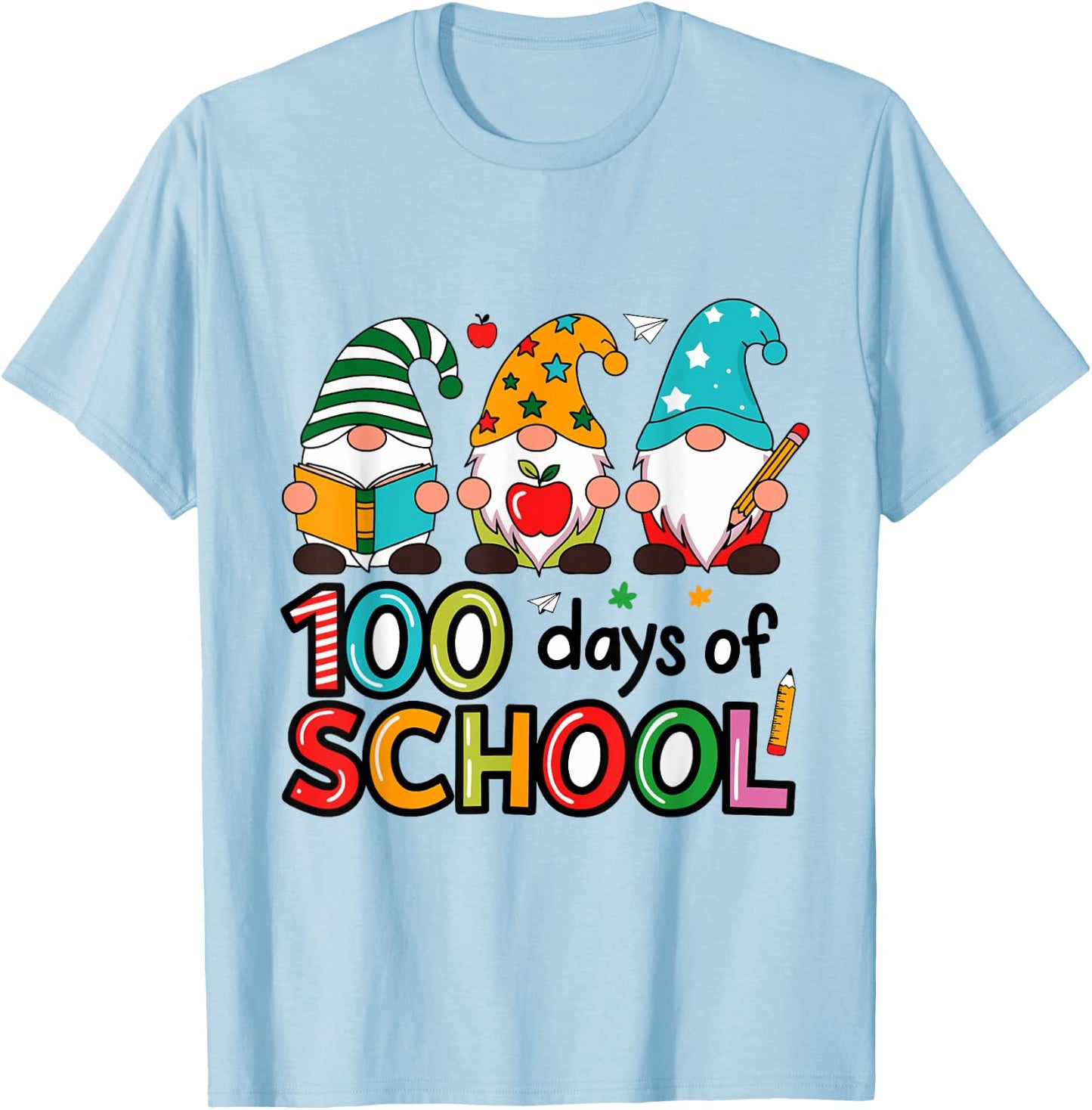 100th Day Of School Gnome Teachers Students 100 Days T-Shirt - T-Shirt | Light Blue