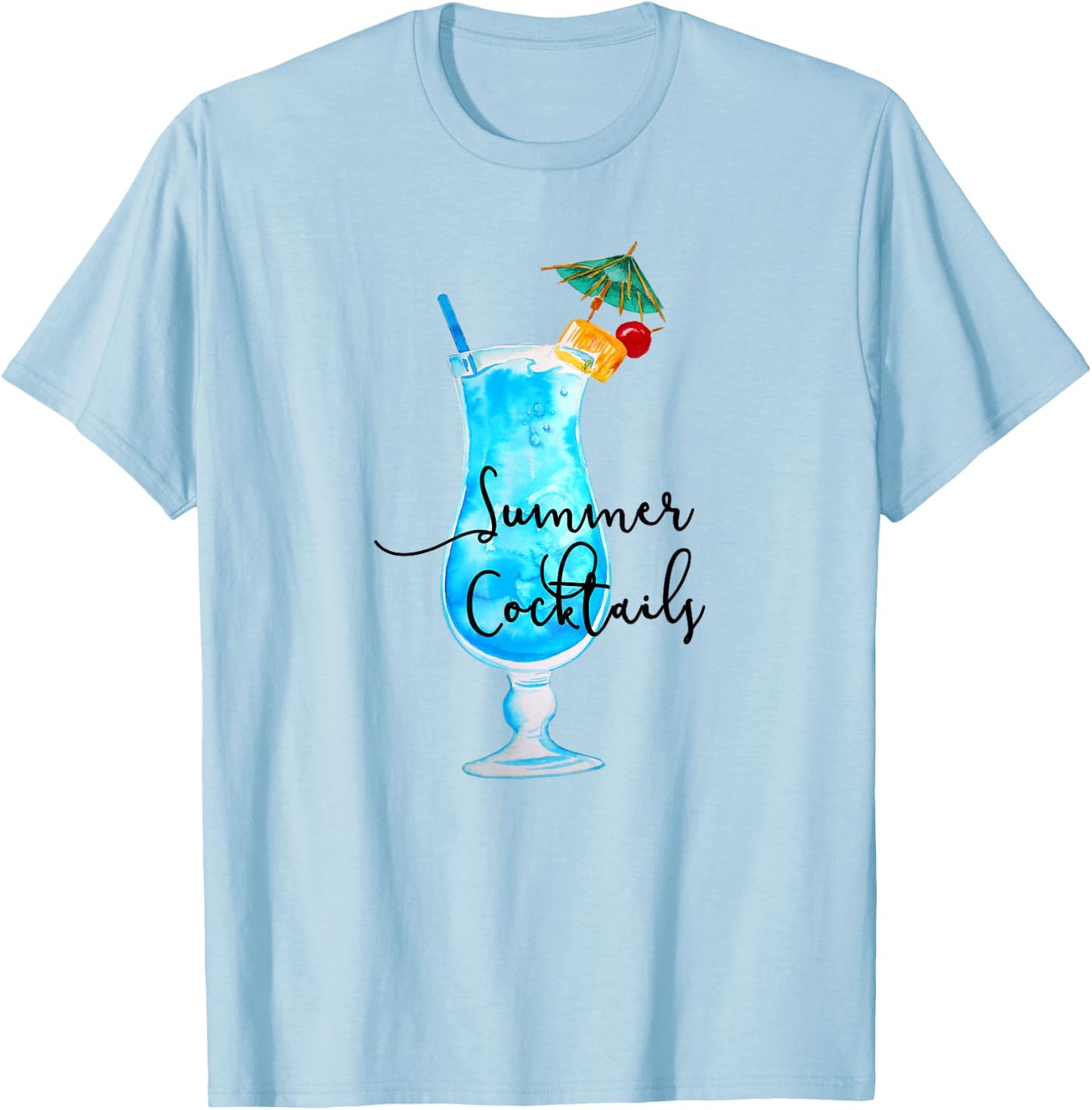 Summer Cocktails Beach Island Ocean Alcohol , White T-Shirt - T-Shirt | Light Blue
