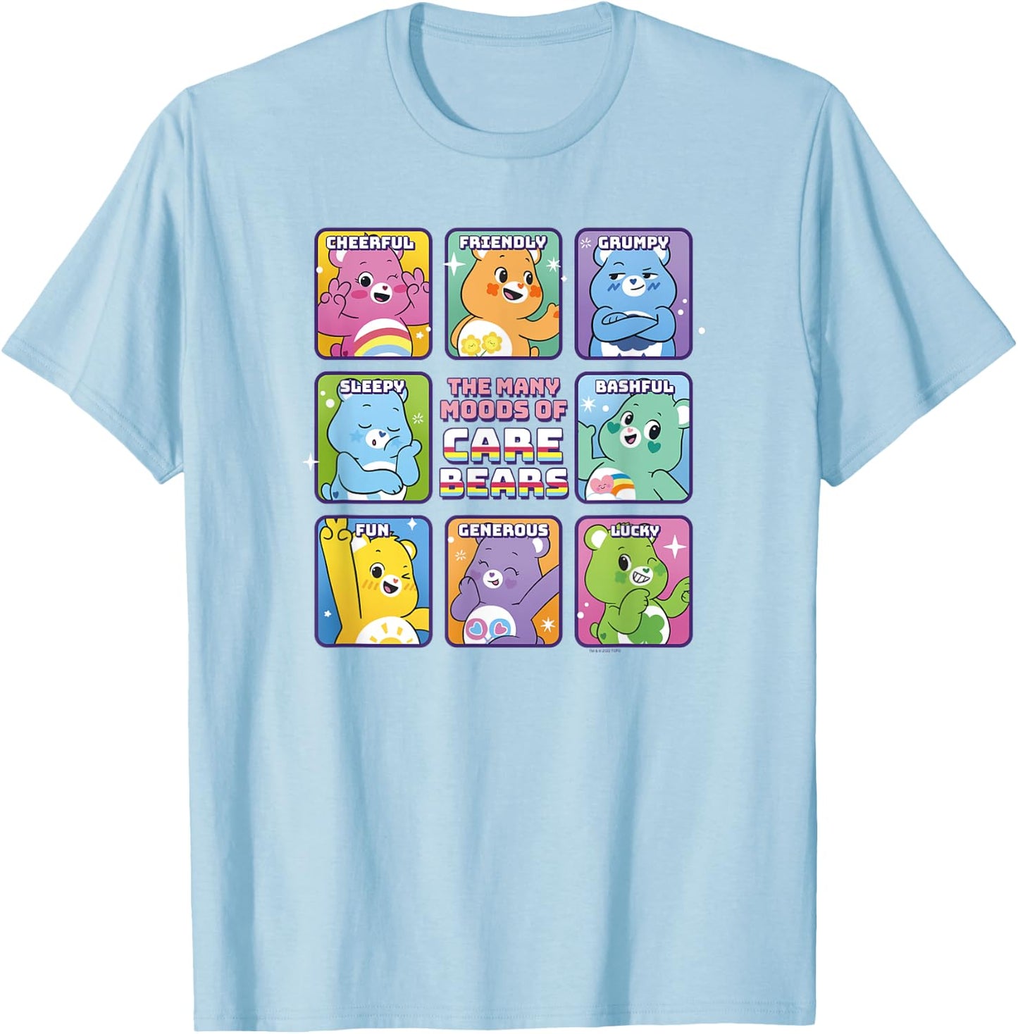 Care Bears Vintage Classic The Many Moods Of Care Bears , white, S T-Shirt - T-Shirt | Light Blue
