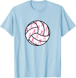 Volleyball Breast Cancer Awareness Pink Ribbon Teens Women T-Shirt - T-Shirt | Light Blue