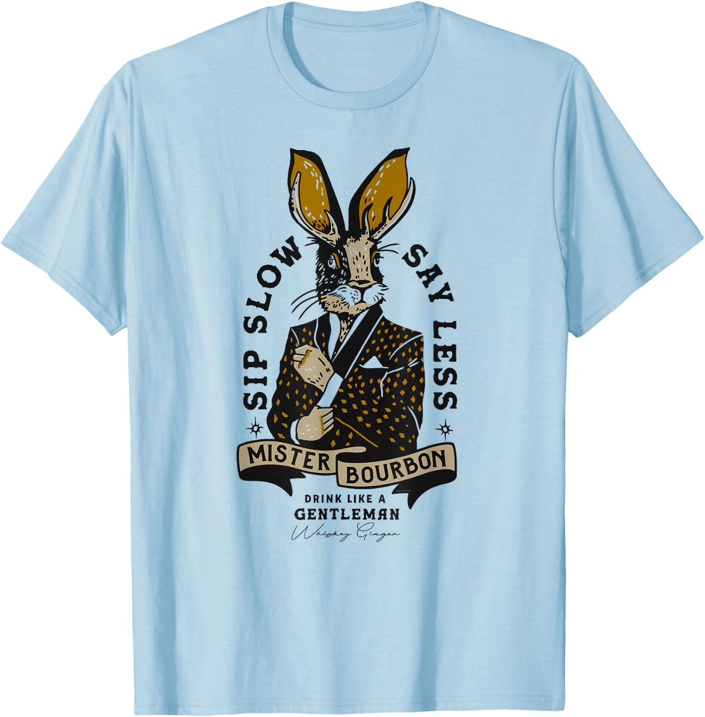 Mister Bourbon Whiskey Jackalope: Funny Smoking Jacket Bunny T-Shirt - T-Shirt | Light Blue