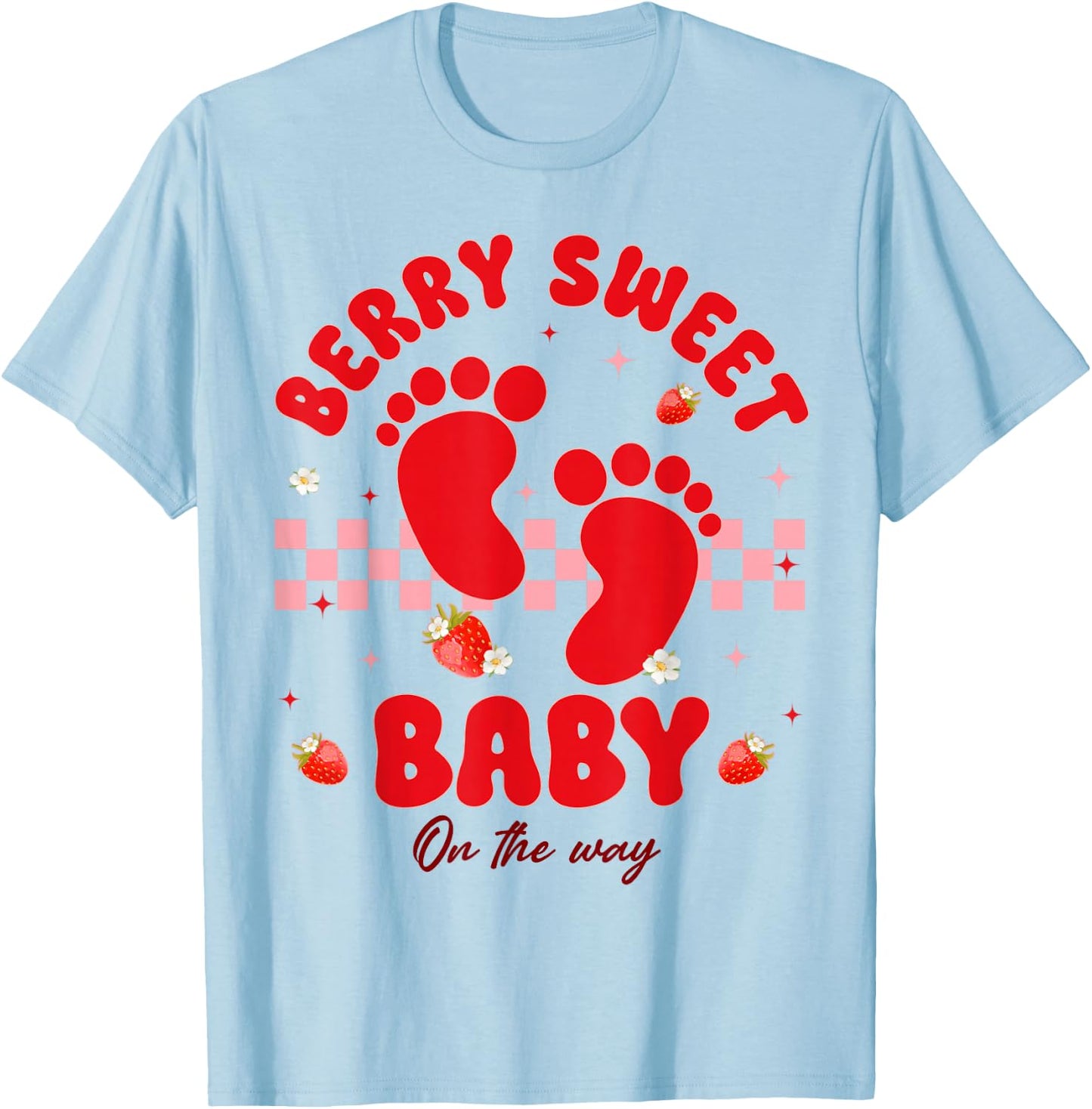 Berry Sweet Baby On The Way Cute Strawberry Pregnancy Reveal T-Shirt - T-Shirt | Light Blue