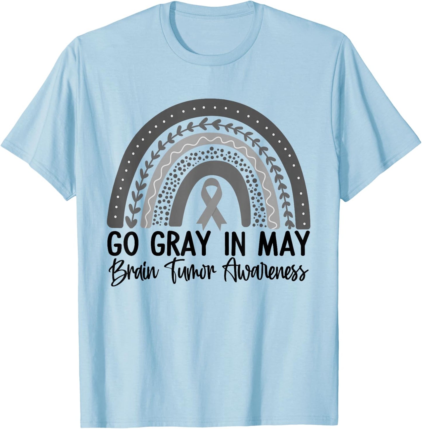 Go Gray In May Shirt Rainbow Brain Cancer Tumor Awareness T-Shirt - T-Shirt | Light Blue