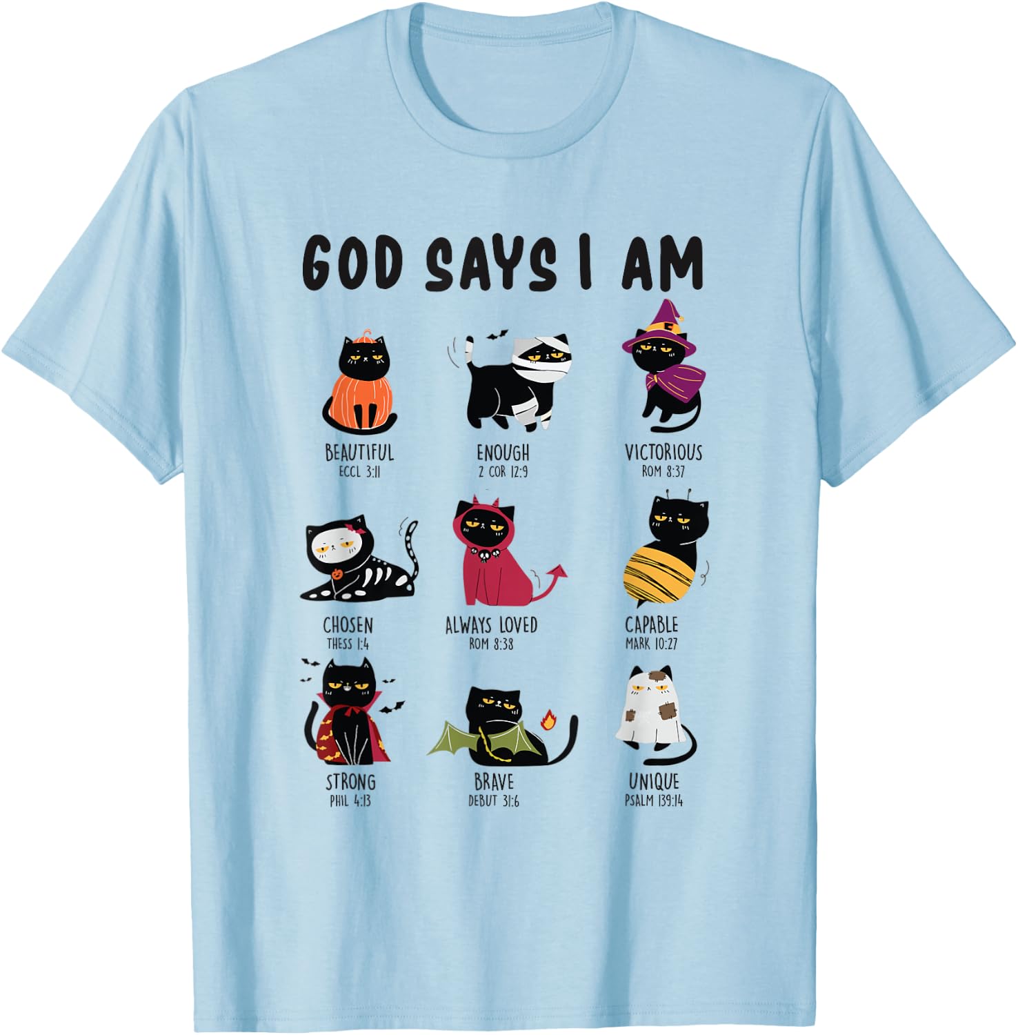Cute God Says I Am Cat Lover Funny Christian Halloween Kids T-Shirt - T-Shirt | Light Blue