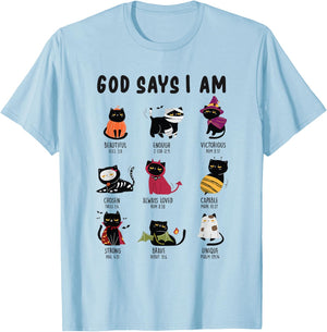 Cute God Says I Am Cat Lover Funny Christian Halloween Kids T-Shirt - T-Shirt | Light Blue