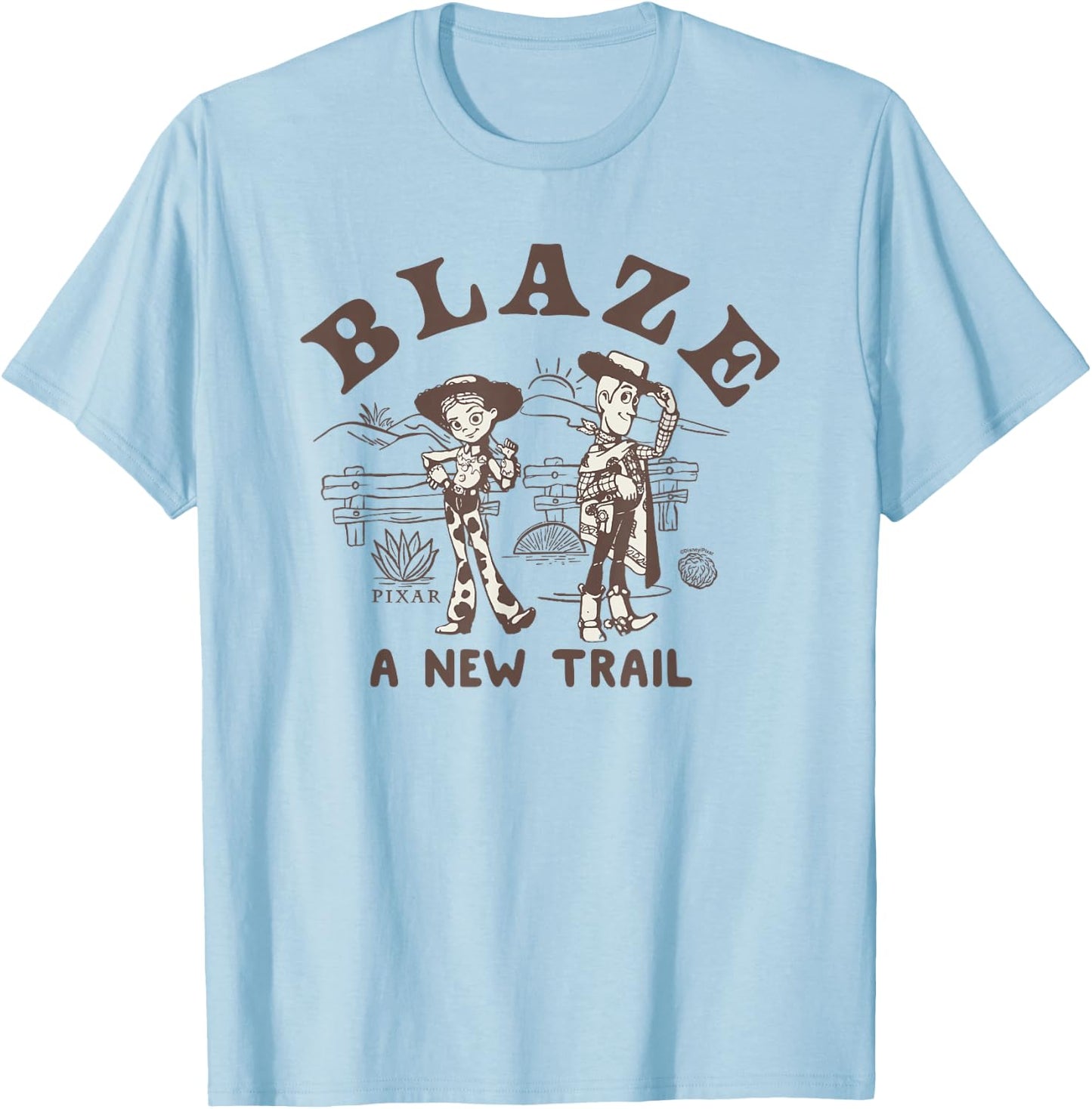 Disney Pixar Toy Story 5 Blaze New Trail Woody Jessie T-Shirt - T-Shirt | Light Blue