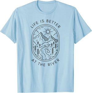 Life is Better at The River Minimalist Outdoor Nature Travel T-Shirt - T-Shirt | Light Blue