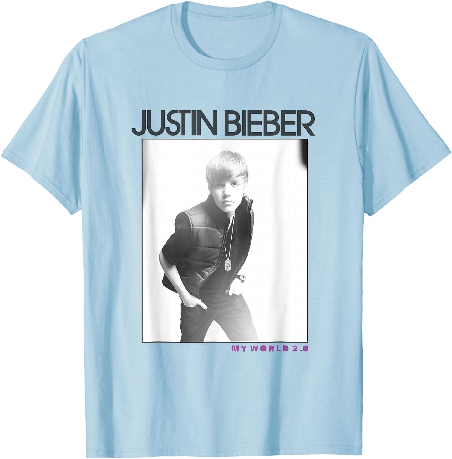 Justin Bieber Official Photo My World 2.0 , White T-Shirt - T-Shirt | Light Blue