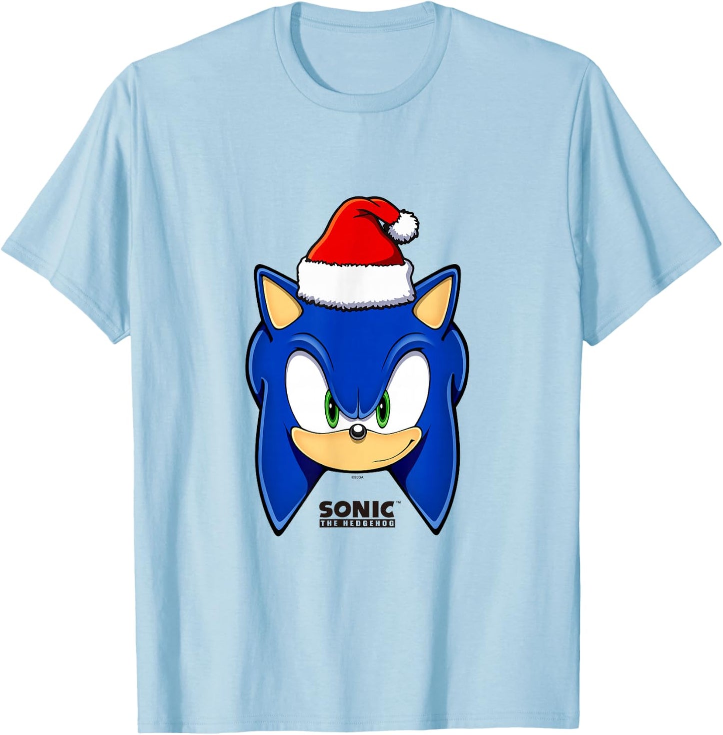 Sonic The Hedgehog Christmas Sonic With Santa Hat T-Shirt - T-Shirt | Light Blue