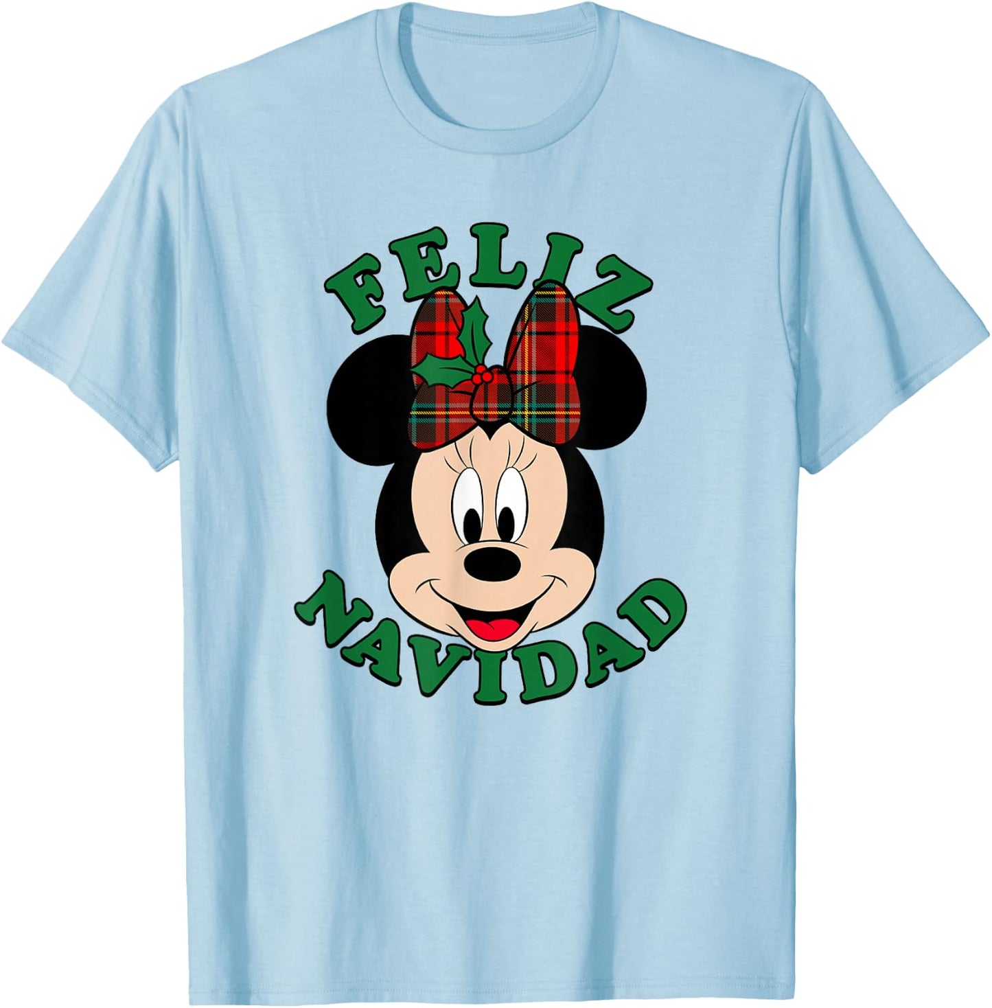 Disney Christmas Minnie Mouse Bow Feliz Navidad T-Shirt - T-Shirt | Light Blue