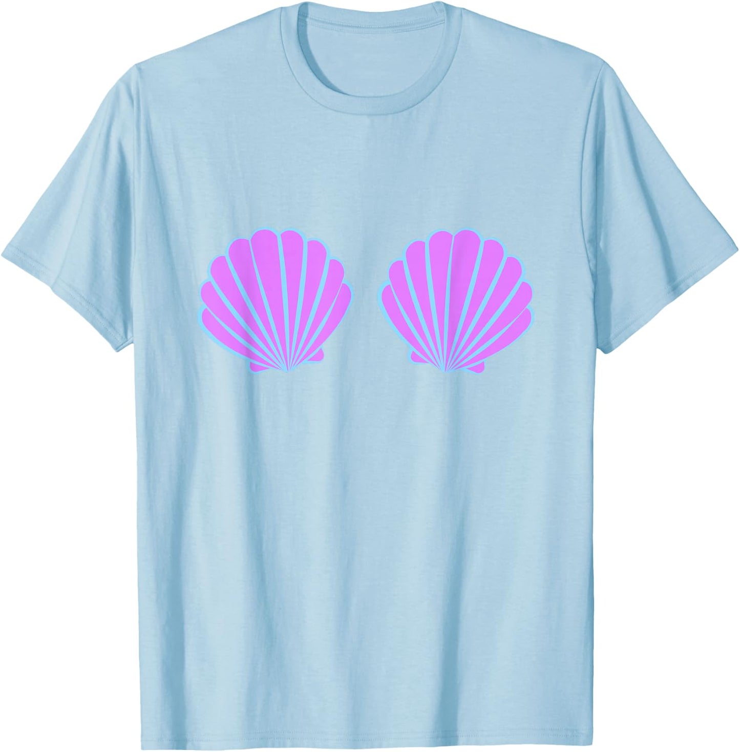 Mermaid Purple Seashell Bra Cartoon Bikini Costume T-Shirt - T-Shirt | Light Blue