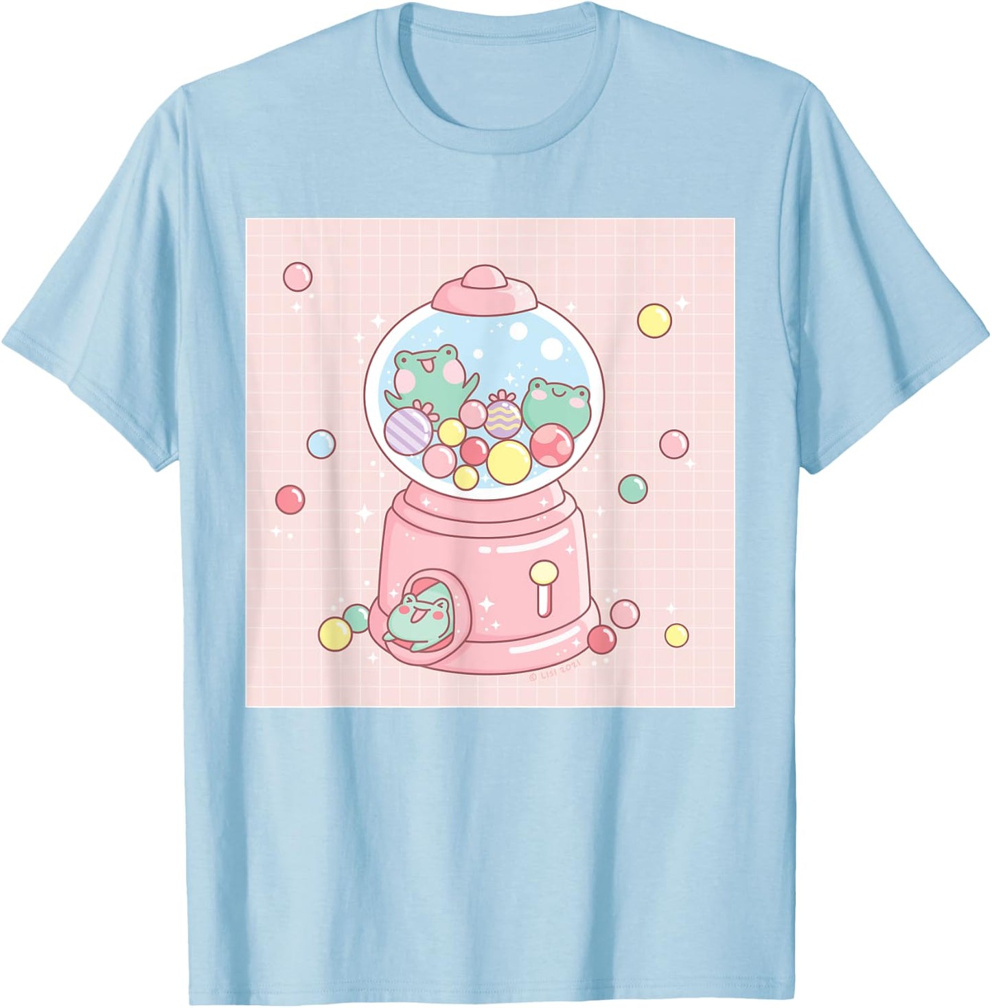 Cute Frog Gumball Machine Funny Kawaii Aesthetic T-Shirt - T-Shirt | Light Blue