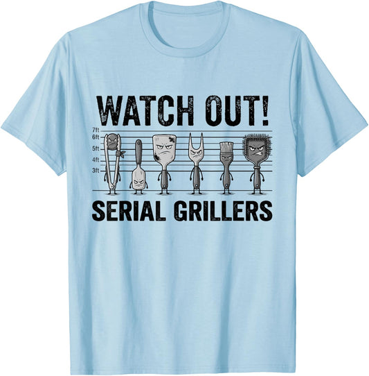 Watch Out Funny Grilling Tools Grill Barbecue Spatula Tongs T-Shirt - T-Shirt | Light Blue