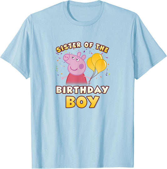 Peppa Pig Sister Of The Birthday Boy Holiday Confetti Logo T-Shirt - T-Shirt | Light Blue