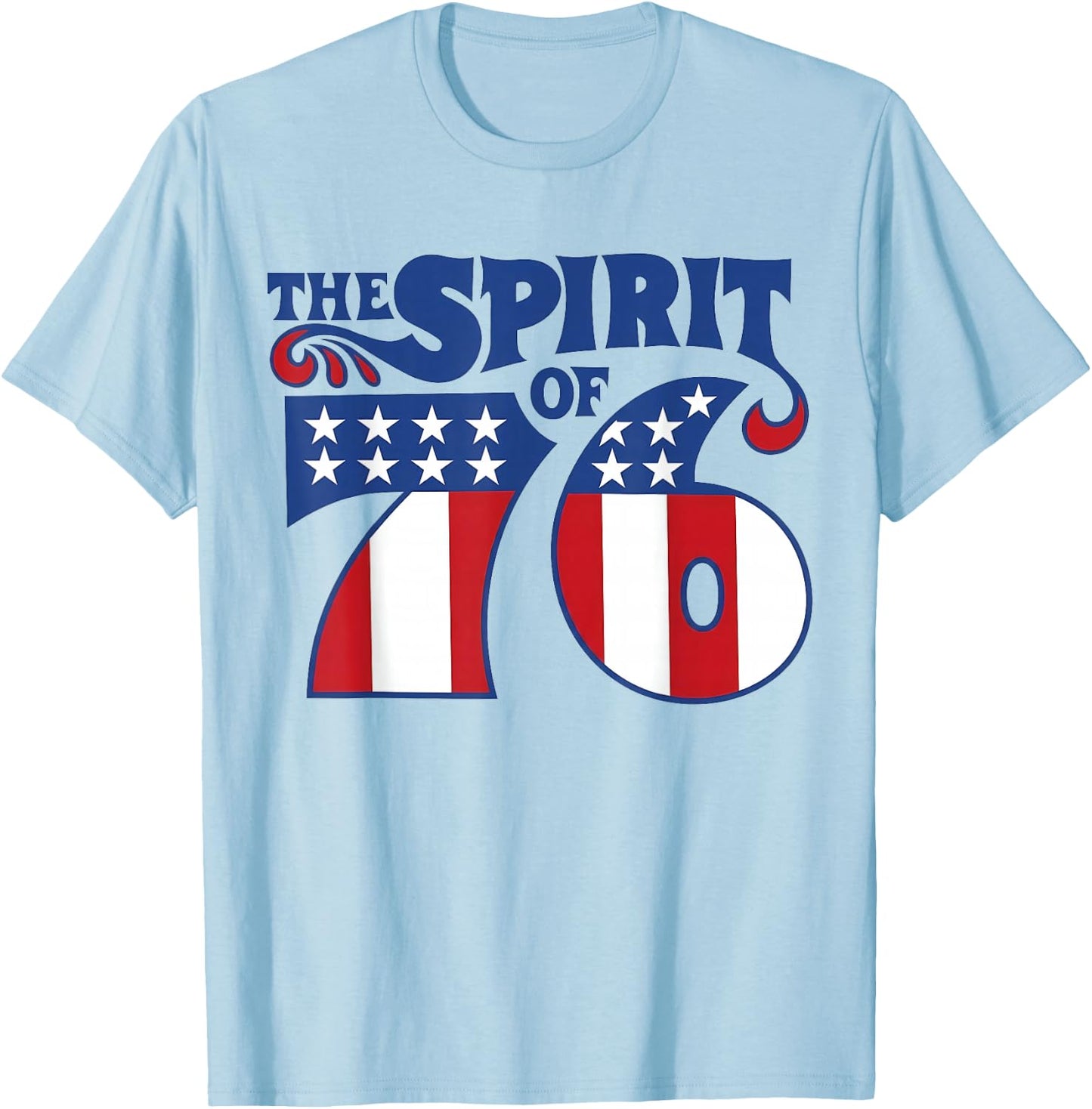 Retro The Spirit of 76 USA American Flag Fourth of July T-Shirt - T-Shirt | Light Blue