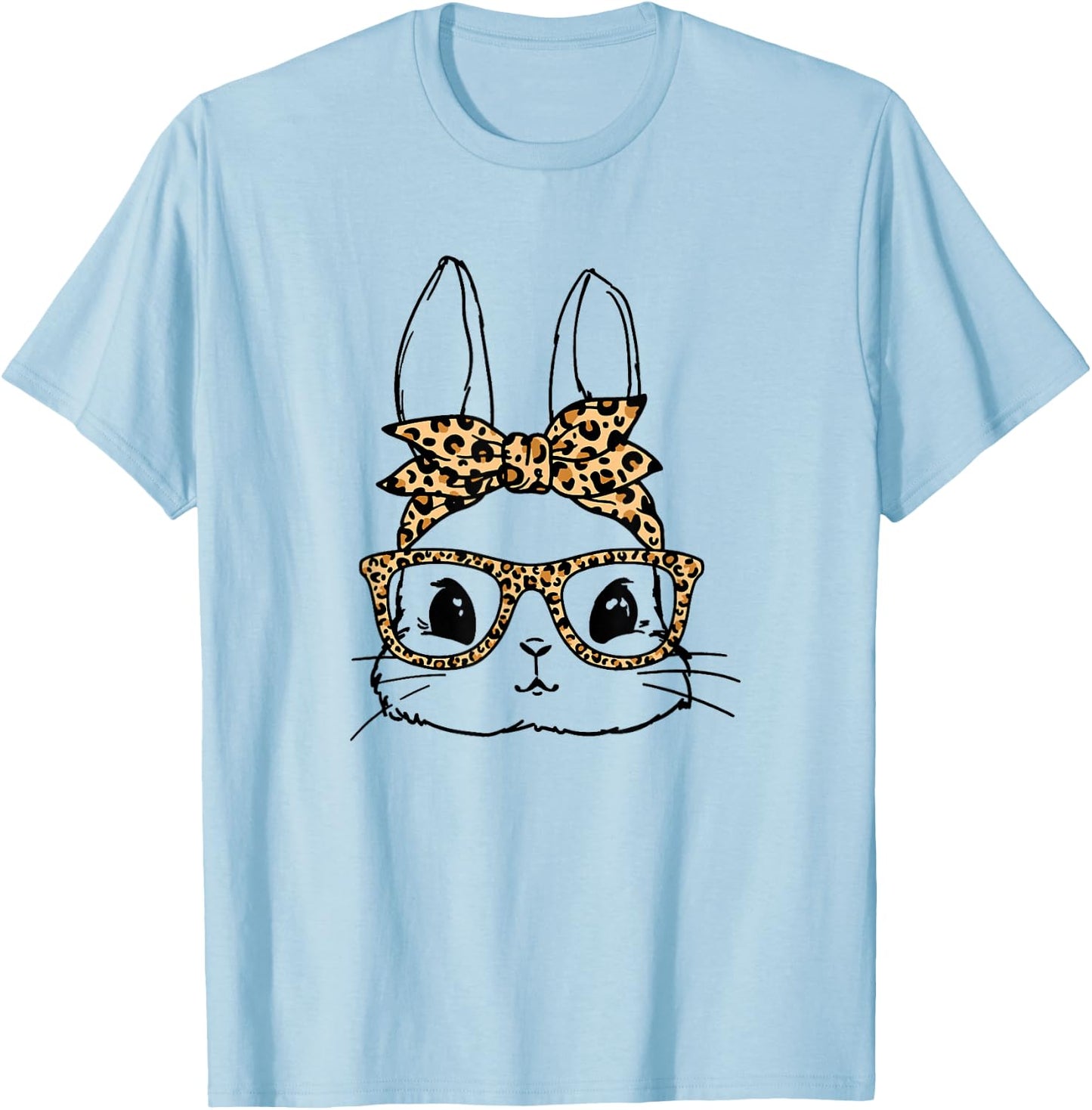 Cute Bunny Face Leopard Glasses Bandana Easter Christian T-Shirt - T-Shirt | Light Blue