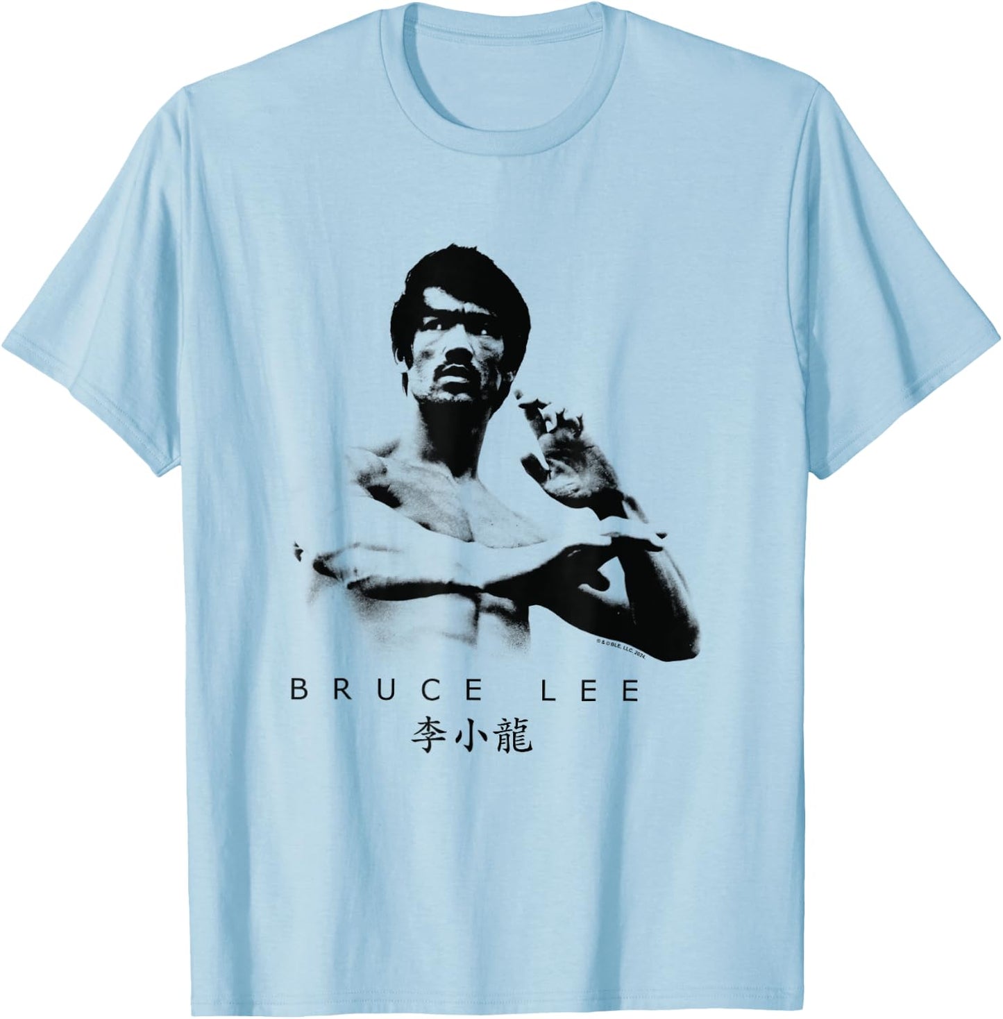 Bruce Lee On Guard Pose Epic Shot , white, S T-Shirt - T-Shirt | Light Blue