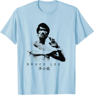 Bruce Lee On Guard Pose Epic Shot , white, S T-Shirt - T-Shirt | Light Blue