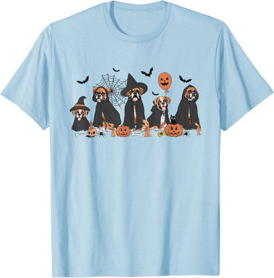 Five Witch Boxer Dog Halloween Boxer Dog Spooky Season Women T-Shirt - T-Shirt | Light Blue