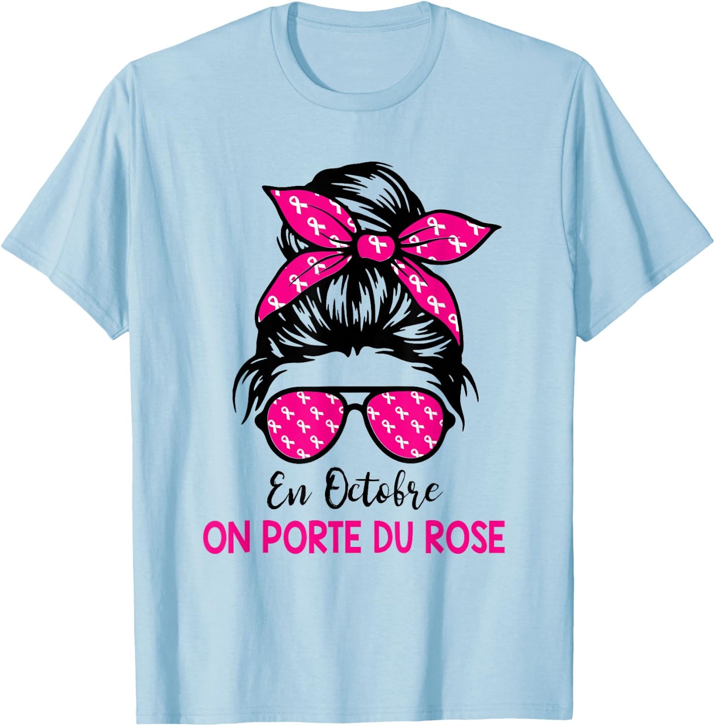 Breast Cancer October Pink Ribbon Woman In October On Wear , white, S T-Shirt - T-Shirt | Light Blue