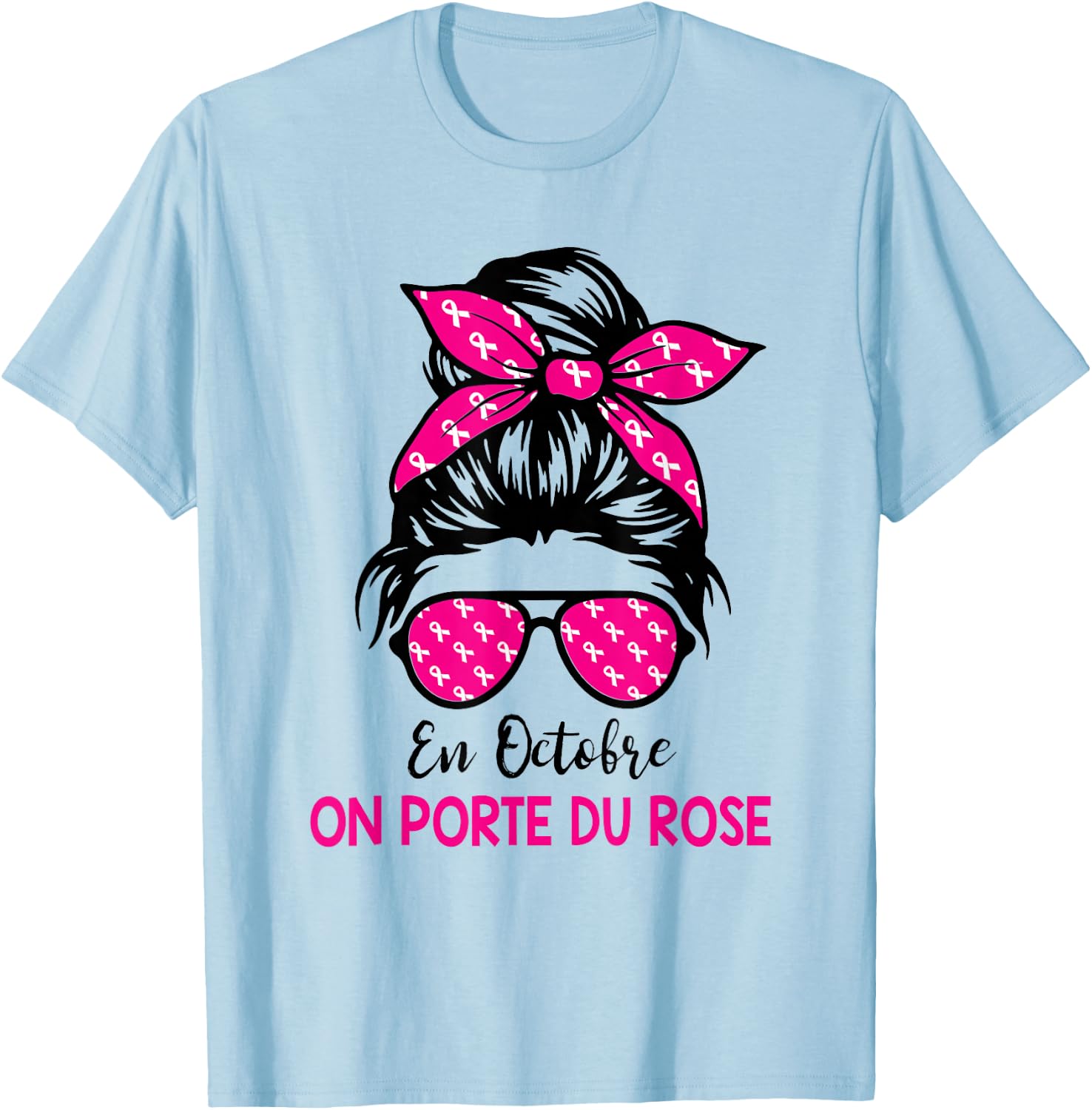 Breast Cancer October Pink Ribbon Woman In October On Wear , white, S T-Shirt - T-Shirt | Light Blue