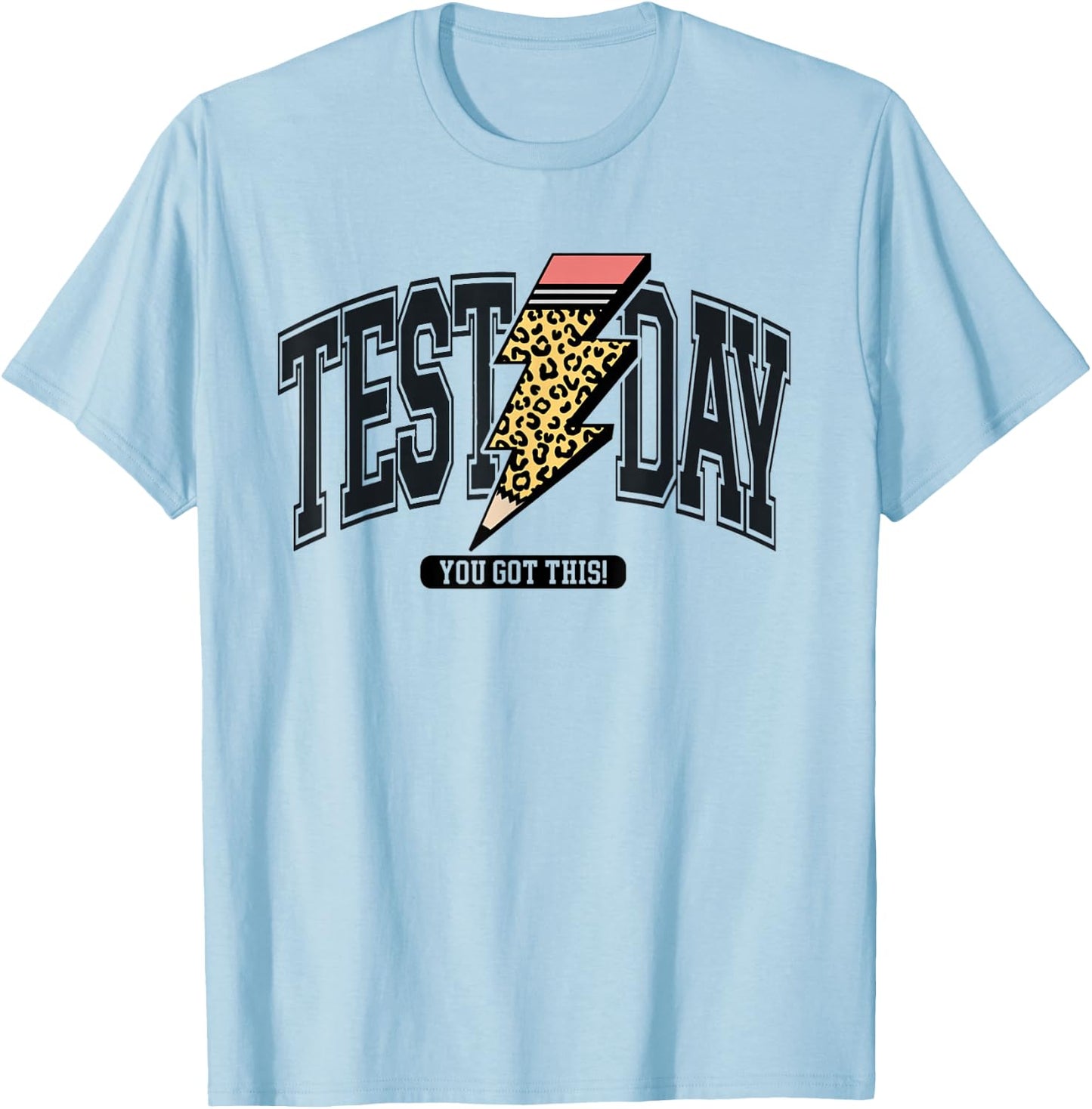 Vintage Test Day You Got This Leopard Lightning Bolt Pencil T-Shirt - T-Shirt | Light Blue