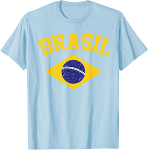 Brazilian National Flag Vintage Patriotic Football Brazil T-Shirt - T-Shirt | Light Blue