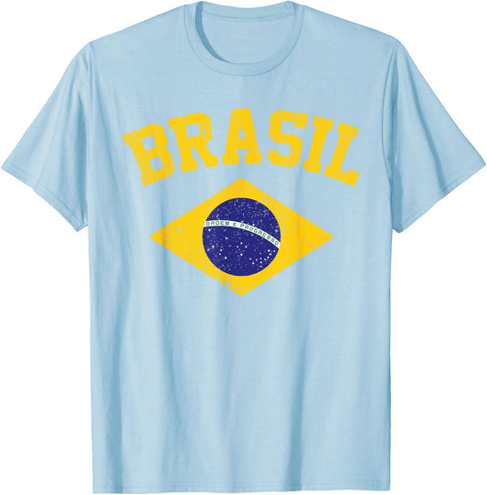 Brazilian National Flag Vintage Patriotic Football Brazil T-Shirt - T-Shirt | Light Blue