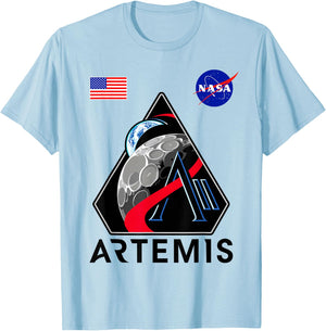 NASA Artemis II Mission Patch Commemorative Meatball Logo T-Shirt - T-Shirt | Light Blue