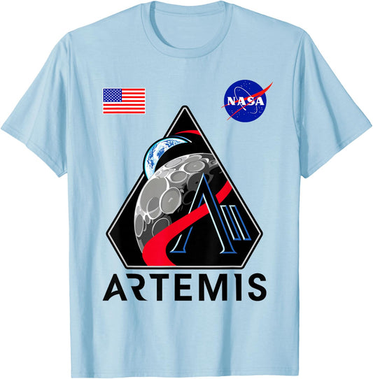 NASA Artemis II Mission Patch Commemorative Meatball Logo T-Shirt - T-Shirt | Light Blue