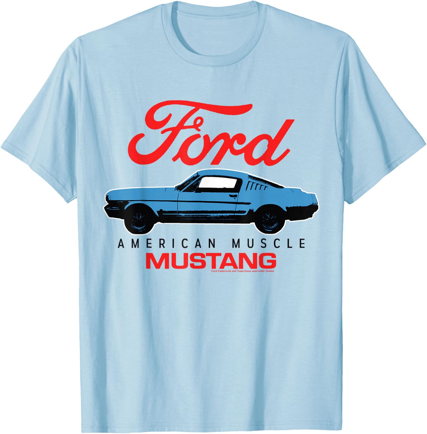 Ford Blue Mustang American Muscle Car with Red Logo , White T-Shirt - T-Shirt | Light Blue