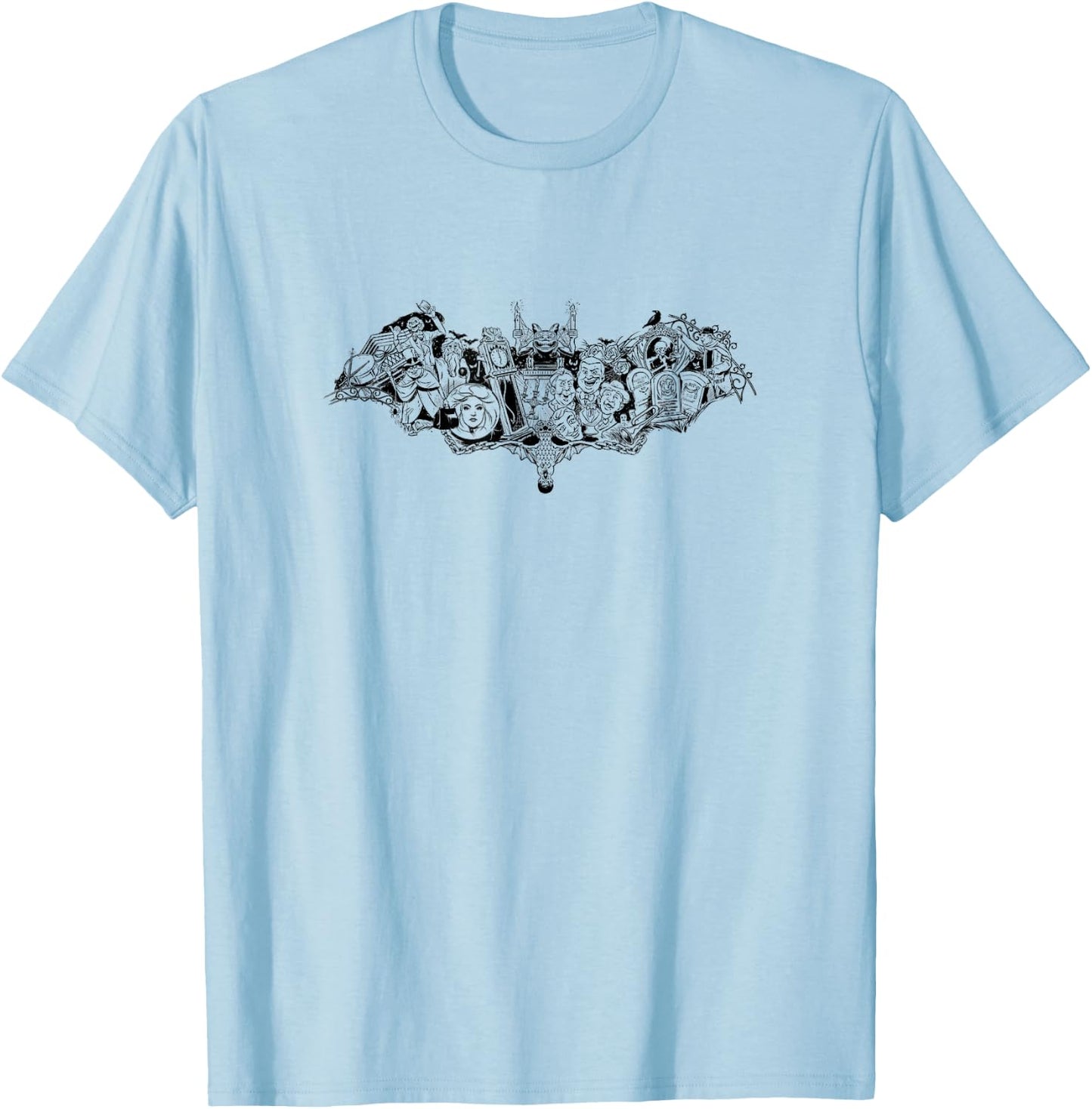 The Haunted Mansion Iconic Characters Mashup Bat Silhouette T-Shirt - T-Shirt | Light Blue