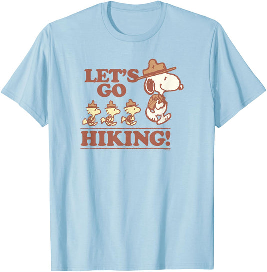 Snoopy & Woodstock - Beagle Scout - Lets Go Hiking T-Shirt - T-Shirt | Light Blue