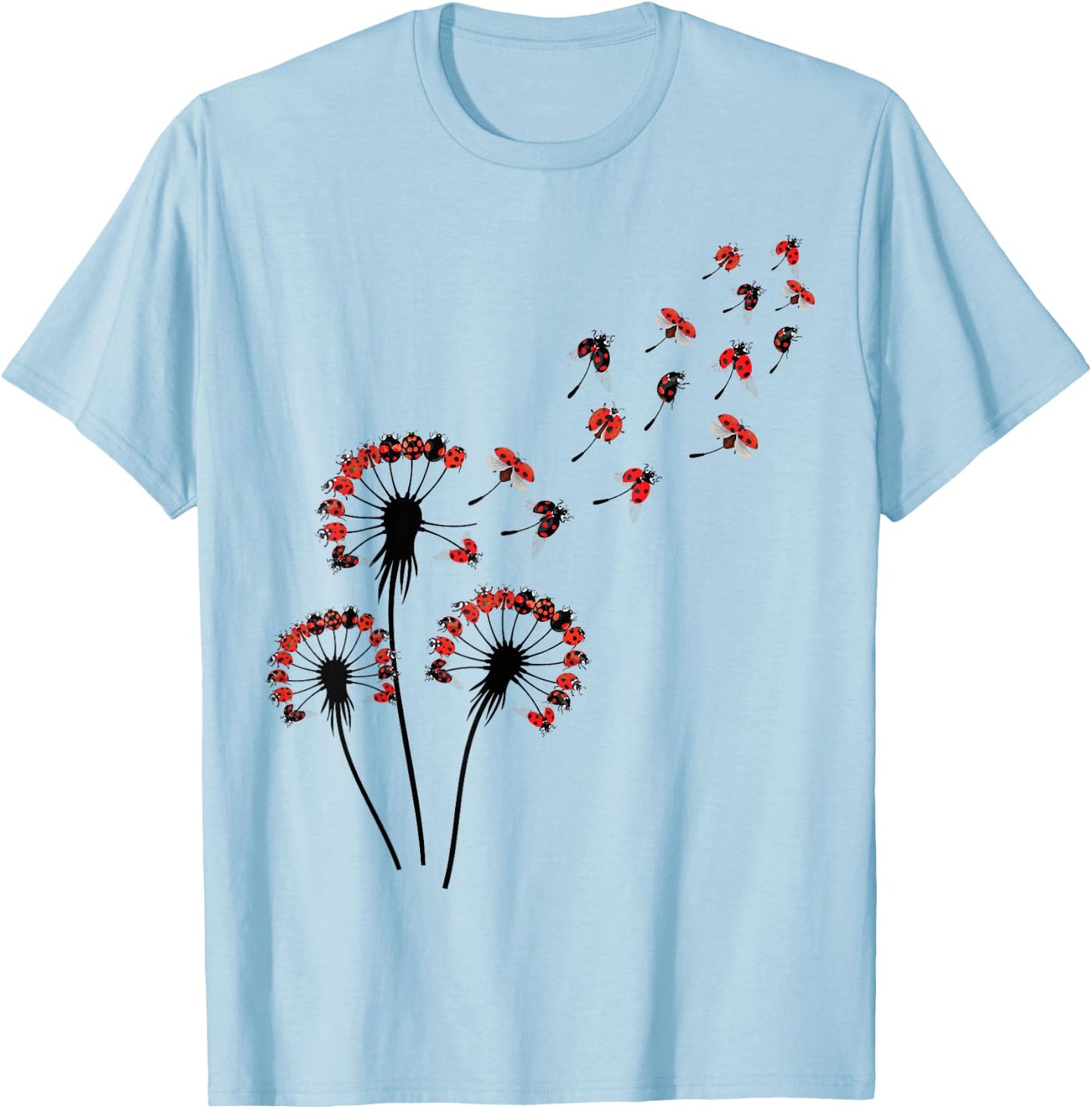 Flower Dandelion Ladybugs Shirt for Ladybug Lover | Ladybug T-Shirt - T-Shirt | Light Blue