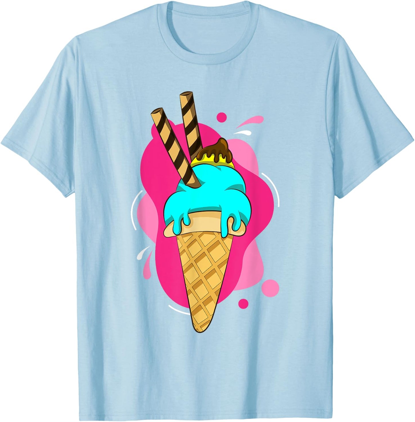 Summer Dessert Ice Cream Cone Waffle Ice Cream , White T-Shirt - T-Shirt | Light Blue
