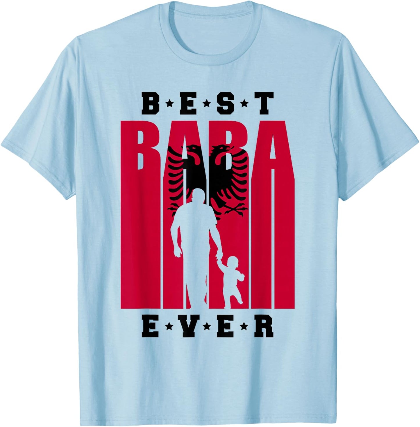 Men's Albania Baba with Baby 1st Father's Day Shqiptar Albanian Dad , White T-Shirt - T-Shirt | Light Blue