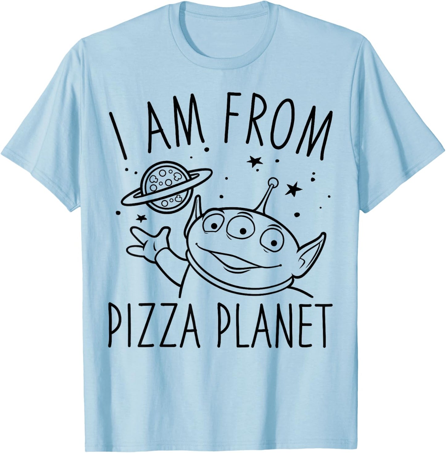 Disney Pixar Toy Story Alien I Am From Pizza Planet Line Art T-Shirt - T-Shirt | Light Blue