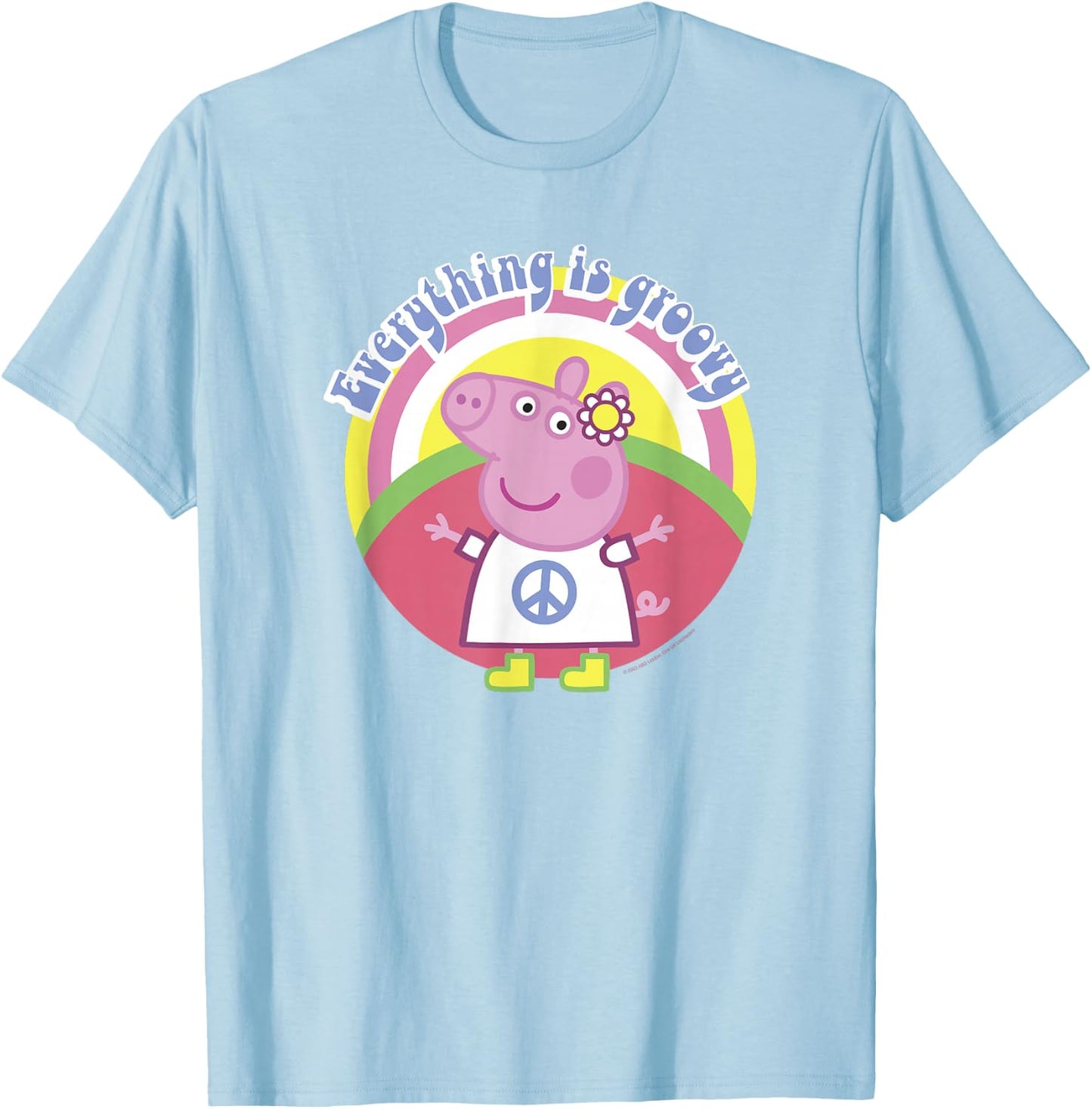 Peppa Pig Everything Is Groovy Retro Style Peace Sign T-Shirt - T-Shirt | Light Blue