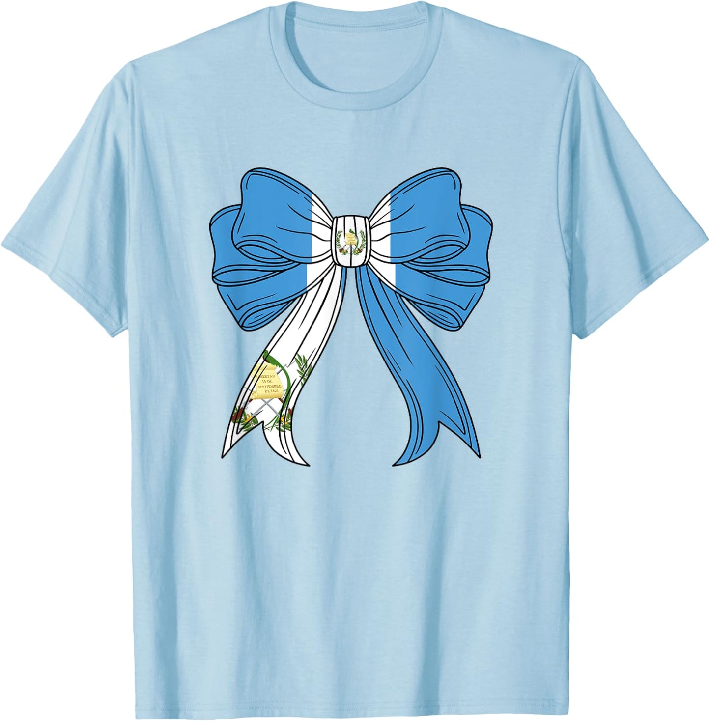 Chapina Guatemalan Women Girls Guatemala Flag Coquette Bow T-Shirt - T-Shirt | Light Blue