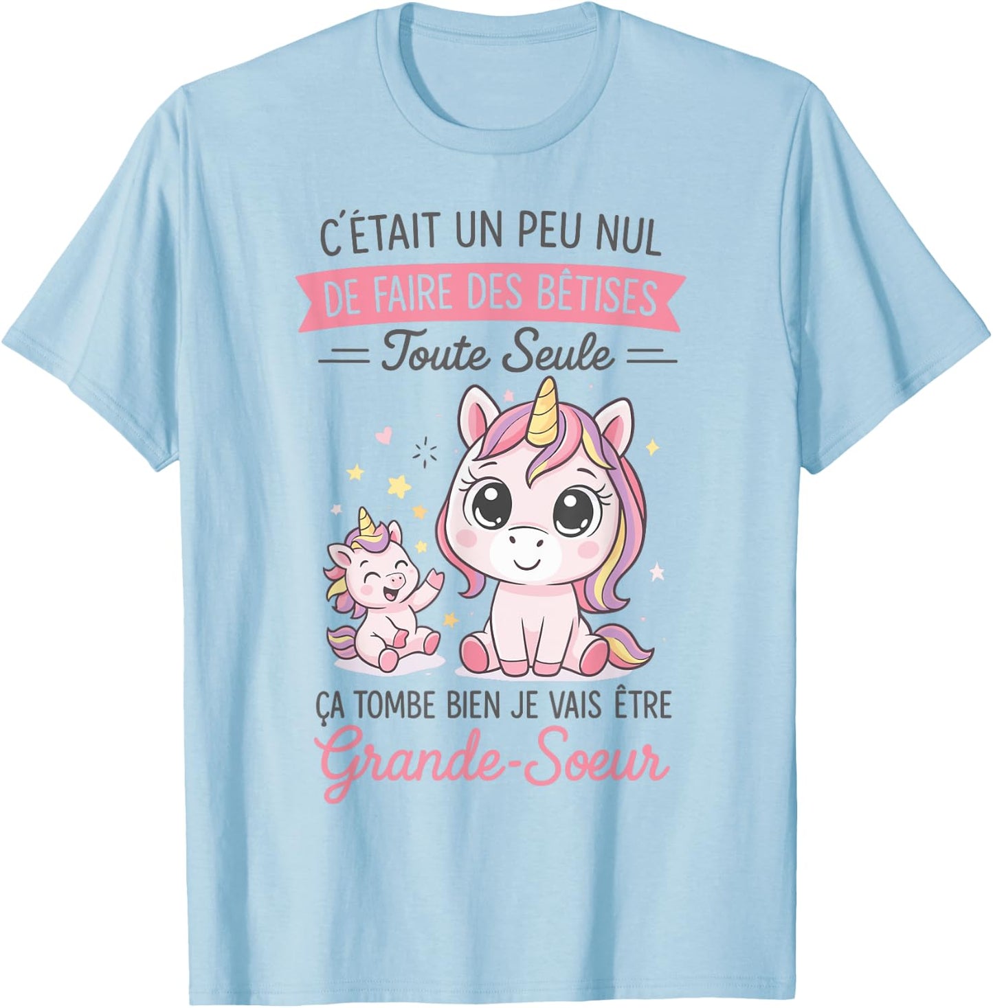 Annonce Grossesse Fille Cadeau Future Grande Sœur Licorne T-Shirt - T-Shirt | Light Blue
