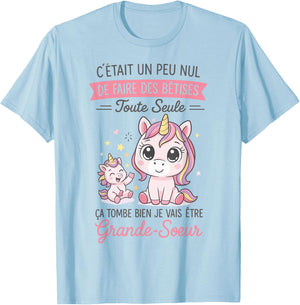 Annonce Grossesse Fille Cadeau Future Grande Sœur Licorne T-Shirt - T-Shirt | Light Blue