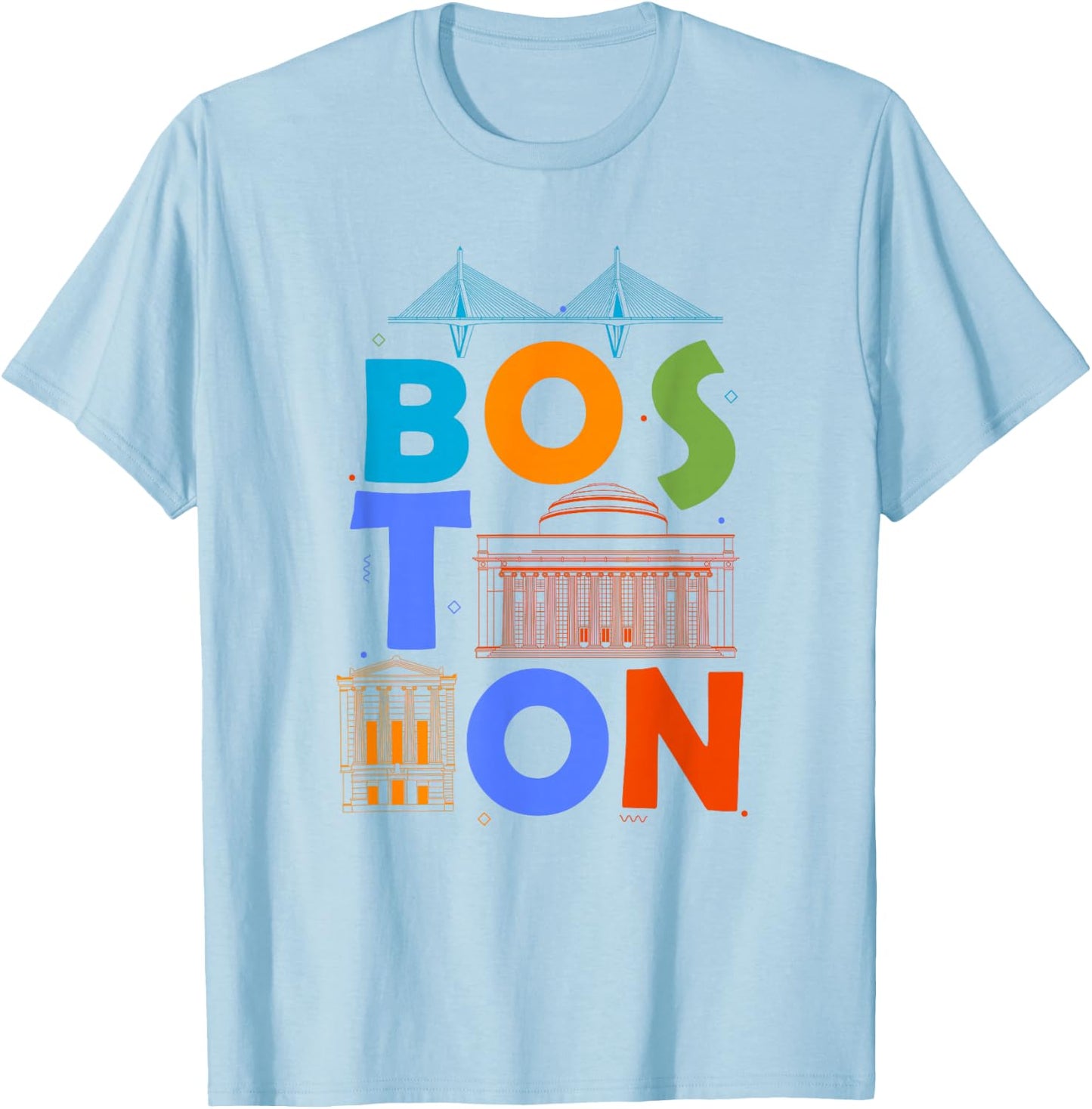 Boston Souvenir Men Massachusetts Skyline Boston T-Shirt - T-Shirt | Light Blue