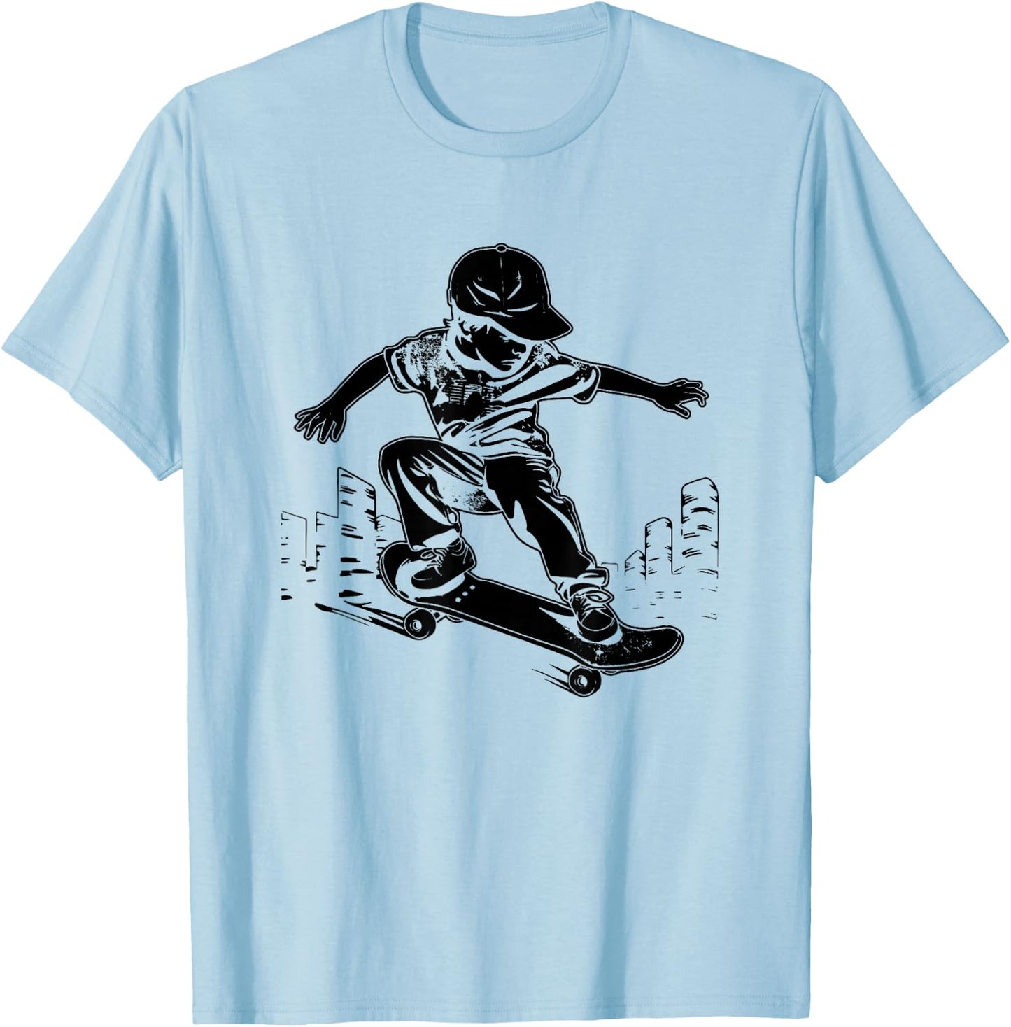 Skateboarding Boy Skater , white, S T-Shirt - T-Shirt | Light Blue