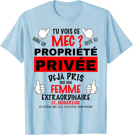 Private Property Attention Woman Jealous Humor Couple , white, S T-Shirt - T-Shirt | Light Blue