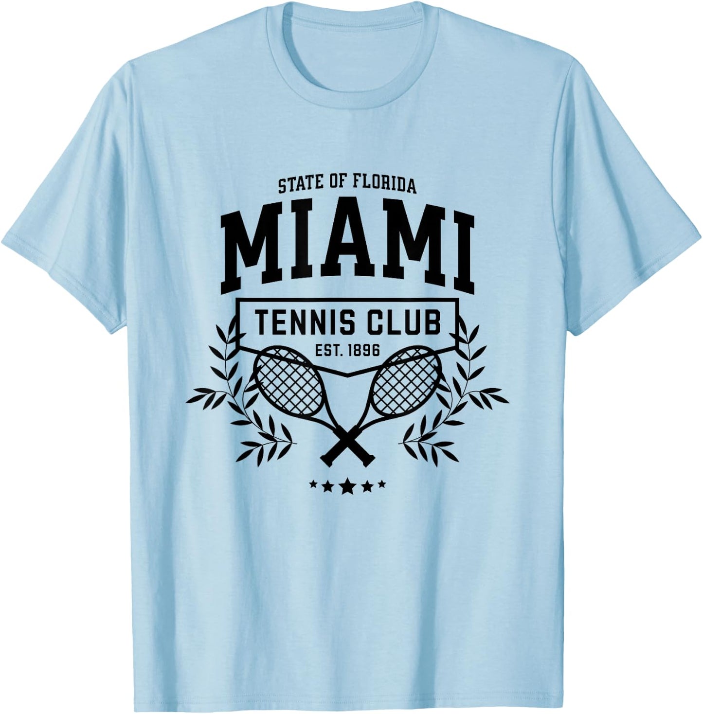 Miami Tennis, Varsity Player Style Graphic T-Shirt - T-Shirt | Light Blue